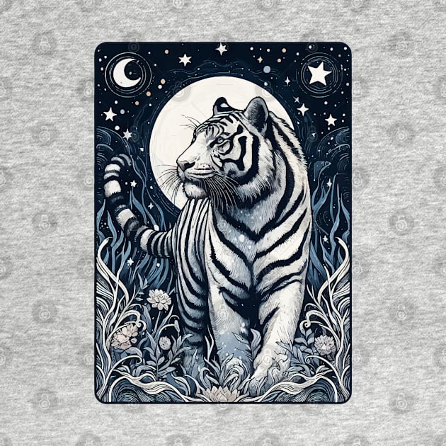 Monochromatic White Tiger In Jungle At Night by TomFrontierArt